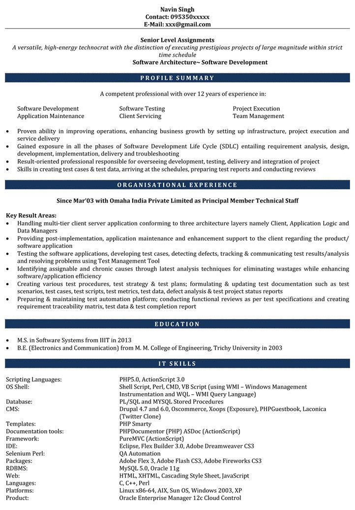 Software Engineer Resume Format For Experienced