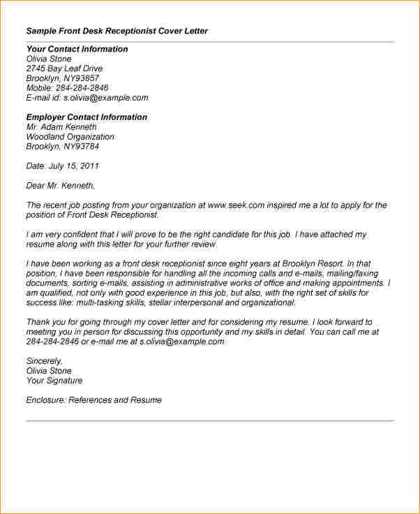 Medical Receptionist Cover Letter Examples