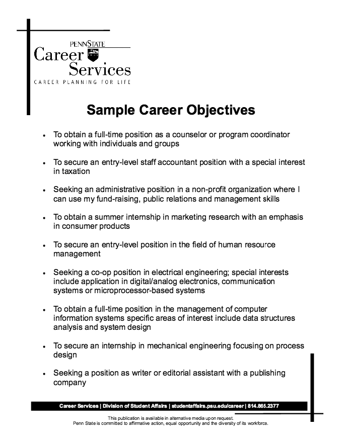 Sample Career Objectives Resume FREE RESUME SAMPLE Resume objective