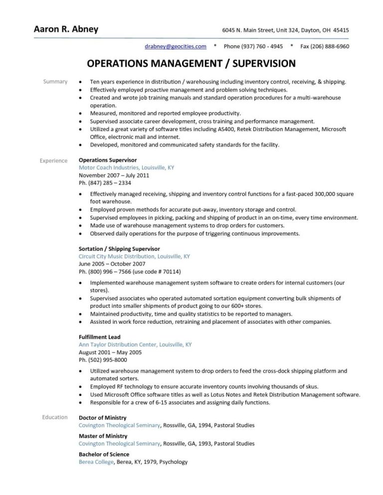 Supervisor Resume Skills Examples