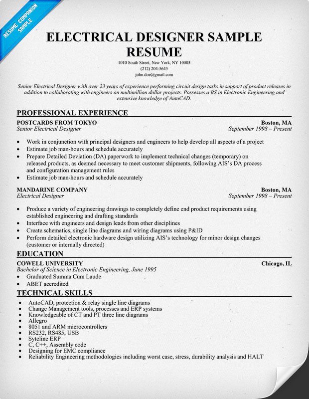 Construction Project Electrical Engineer Resume