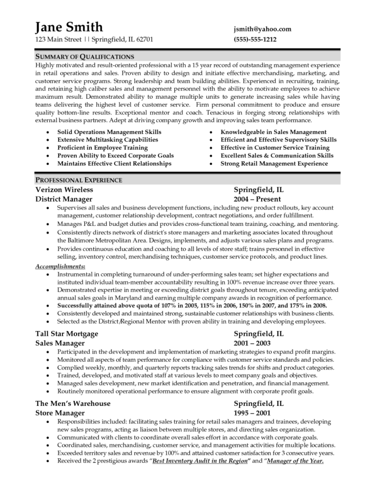 Store Manager Cv Examples