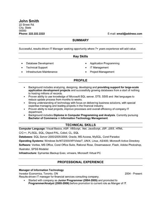 Technical Manager Resume Sample