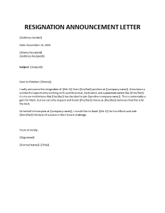 Resignation email announcement