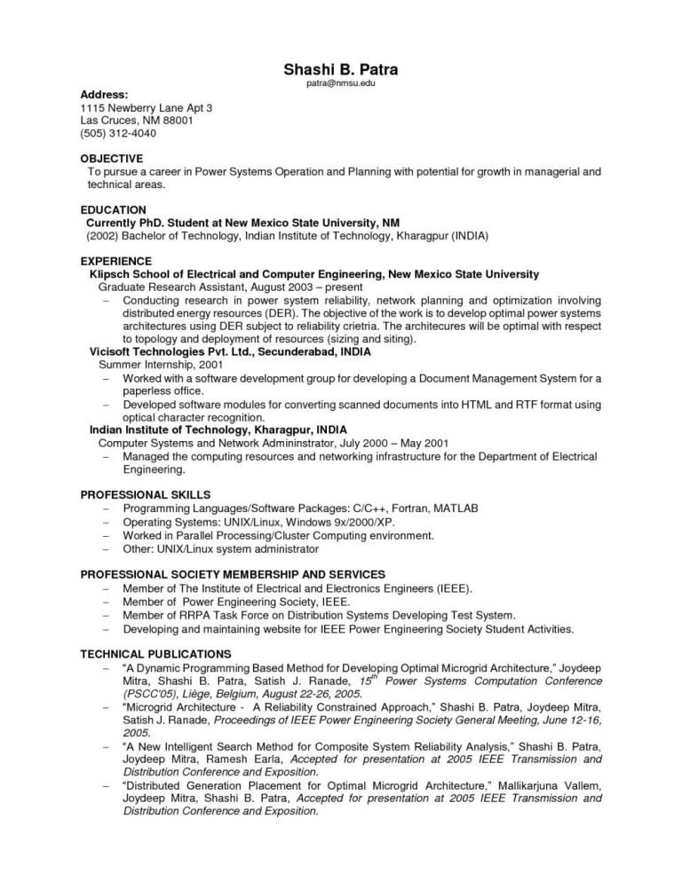 Resume Examples For Engineering Students With No Work Experience