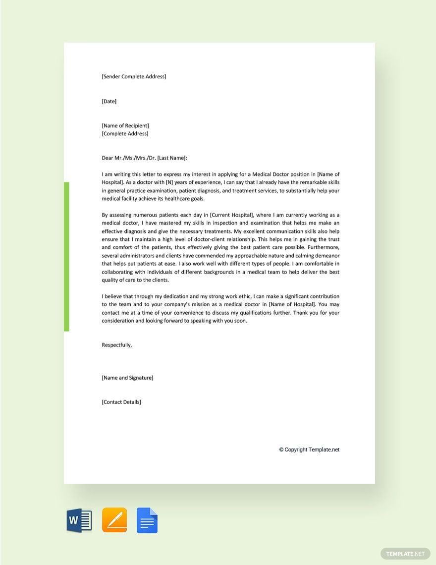 Job Application Letter Template for Medical Doctor [Free PDF] Word