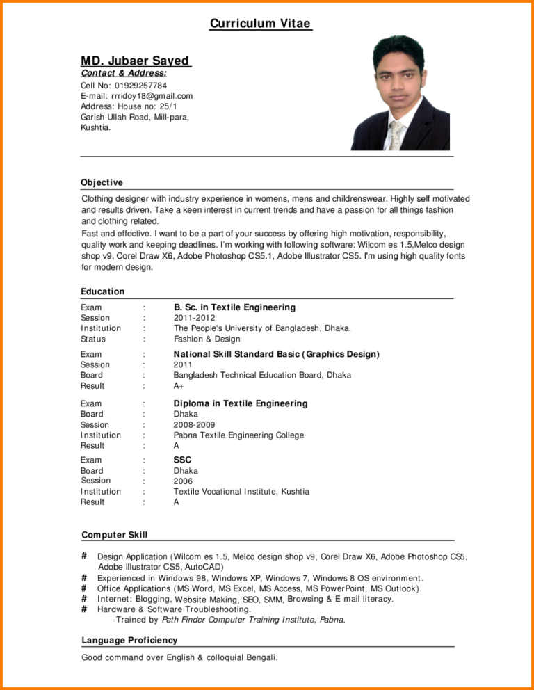 Best Cv Format For Experienced Pdf