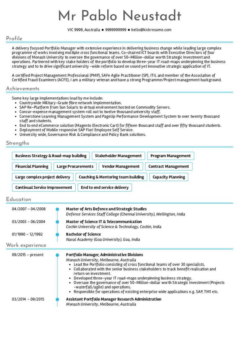 Project Manager Cv Sample India