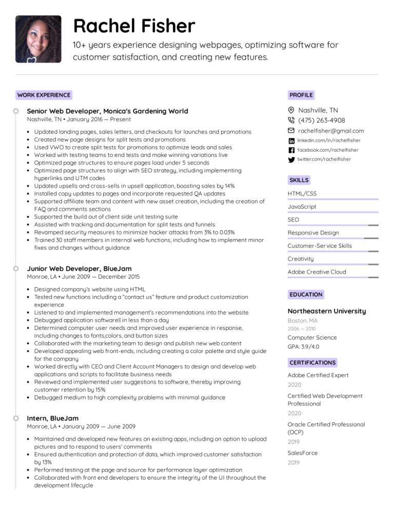 How To Write Experience In Resume For Software Developer