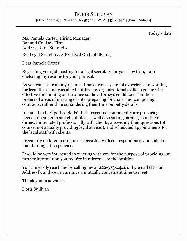 Sample Cover Letter For Legal Secretary Job Application