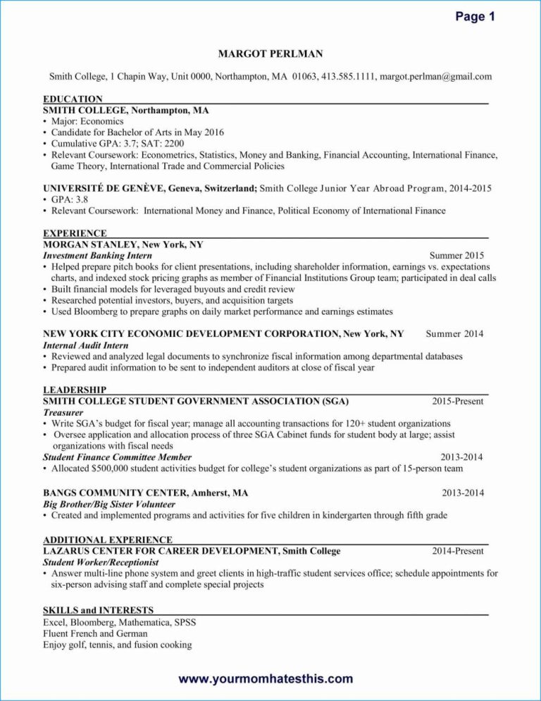 Resume Objective Examples For Accounting Internship