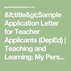 Application Letter For Teaching Position In Deped