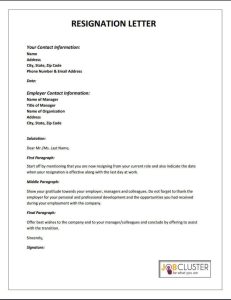 Resignation letter, Resignation letter format, Job resignation letter