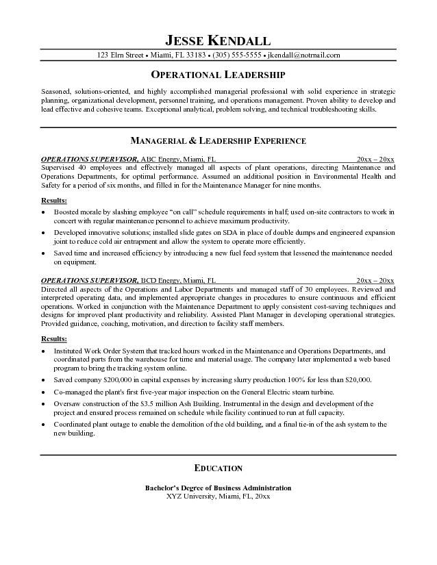 Maintenance Supervisor Resume Summary Statement