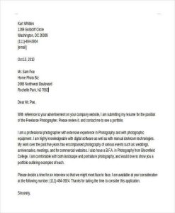 Cover Letter for Photography Job Professional reference letter