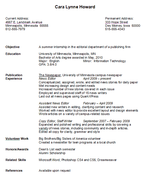 Good Resume Examples For College Students