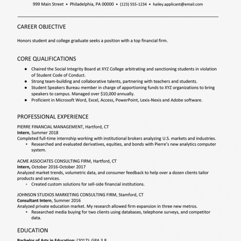 Resume Career Objective Examples For Students