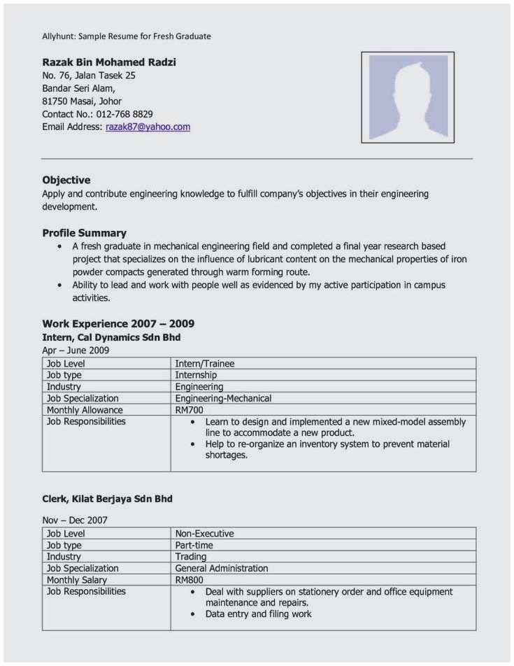 65 Best Of Photography Of Good Resume Examples for Fresh Graduate