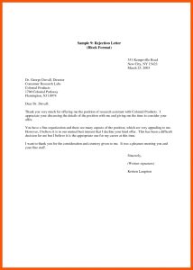 Rejection Letter To Decline Job Offer Template Business Format