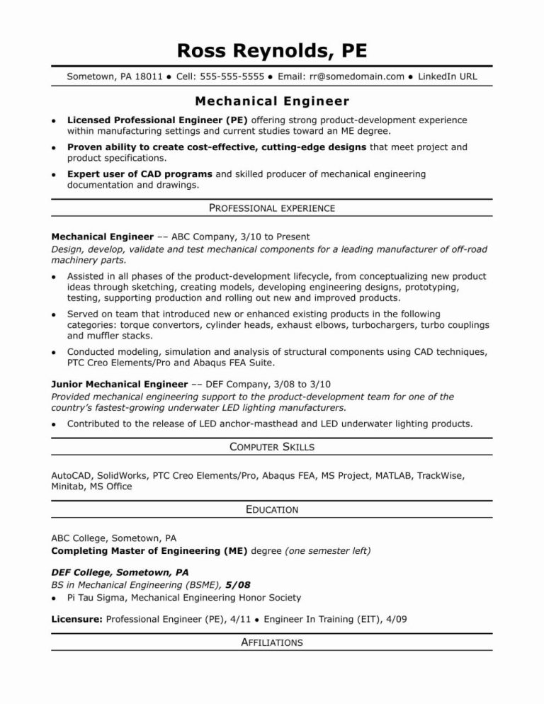 Mechanical Engineer Resume Technical Skills