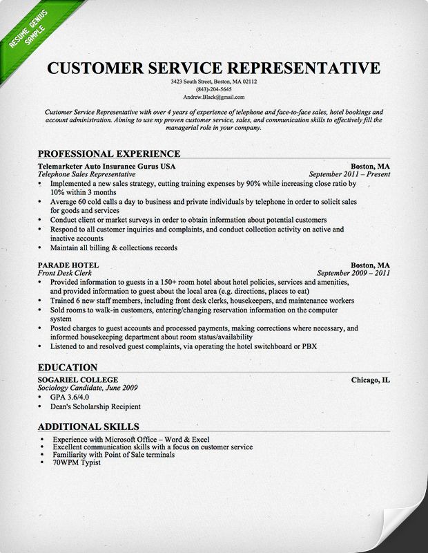 Customer Service Representative Professional Summary Examples