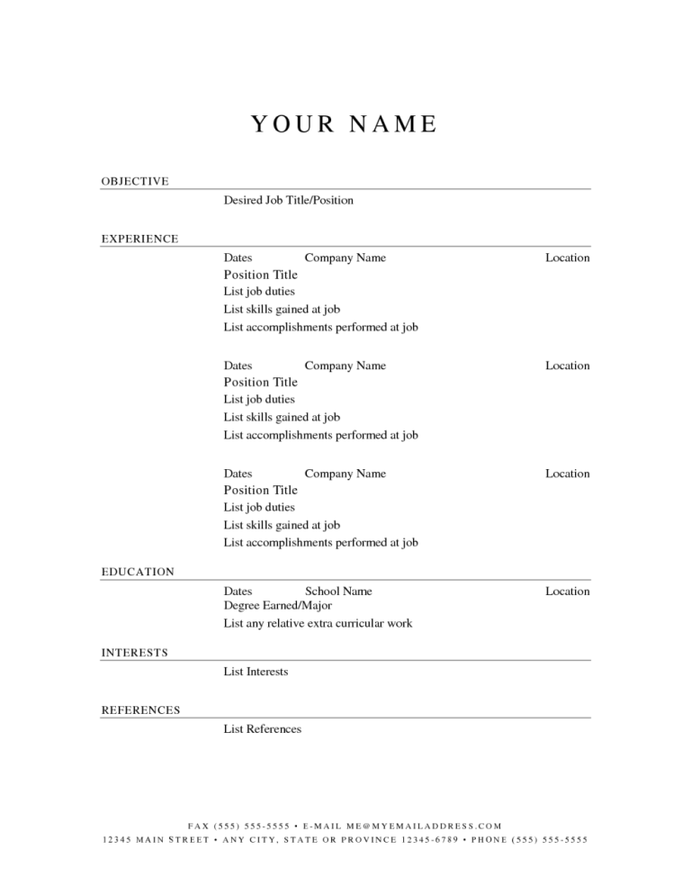 Basic Resume Template Examples