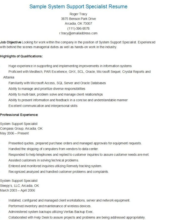 It Support Resume Examples