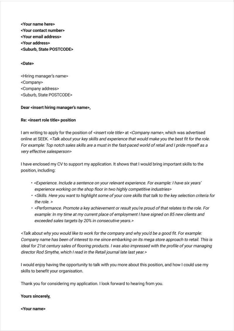 Cover Letter Format Template Free