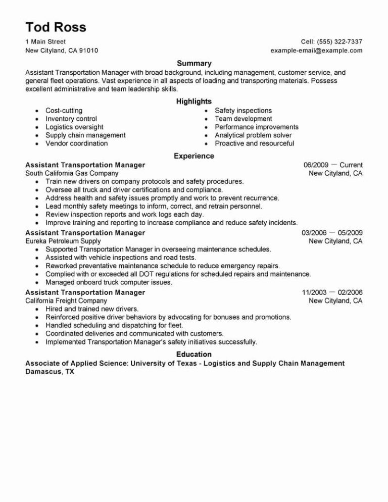 Assistant Supervisor Description Resume