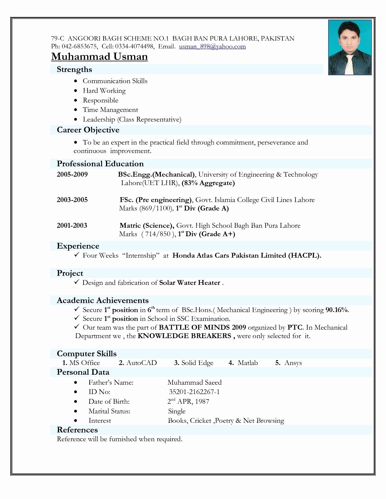 Best Resume Format In India