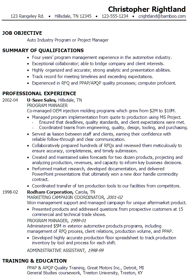 Project Manager Job Description Summary