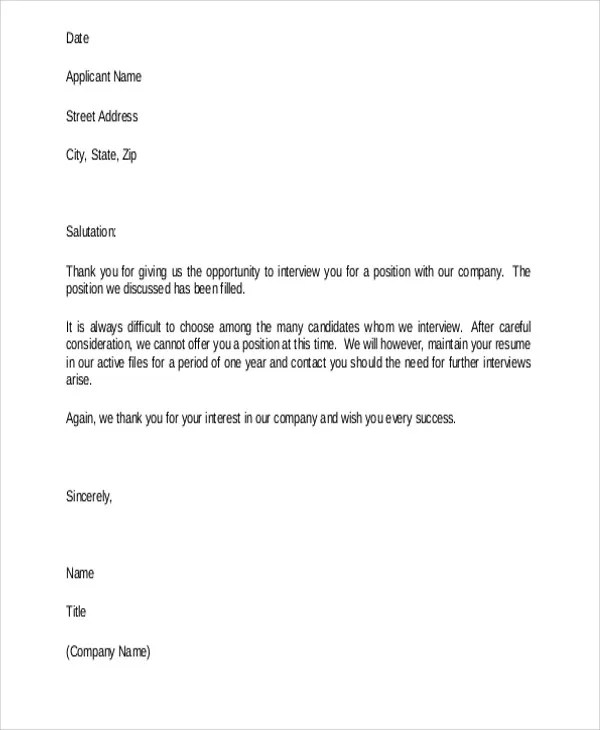 How To Write A Rejection Letter For A Job Applicant