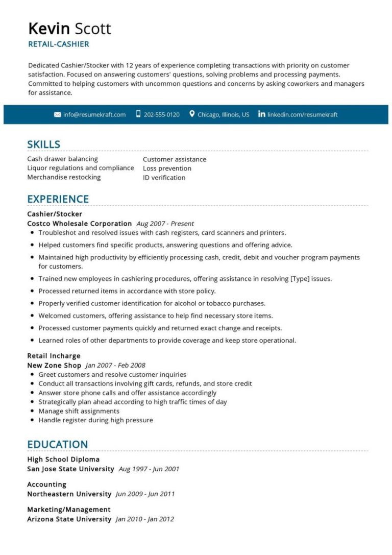 How To Write About Cashier Experience On Resume