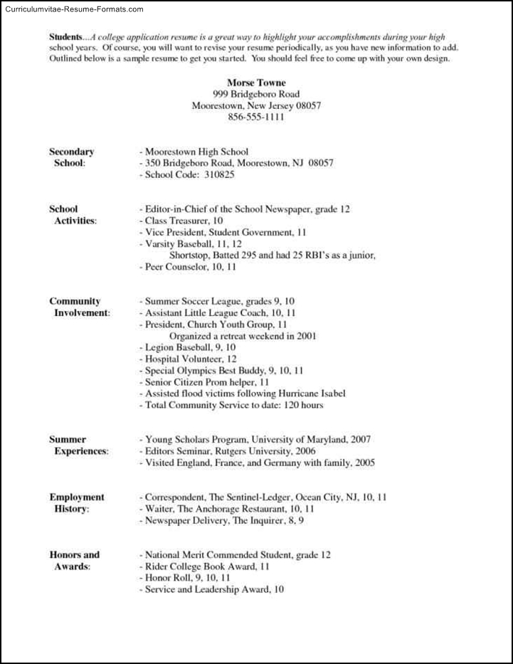 College Admissions Resume Template Free Samples , Examples & Format