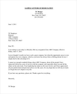 FREE 6+ Sample Resignation Letter Templates in MS Word PDF