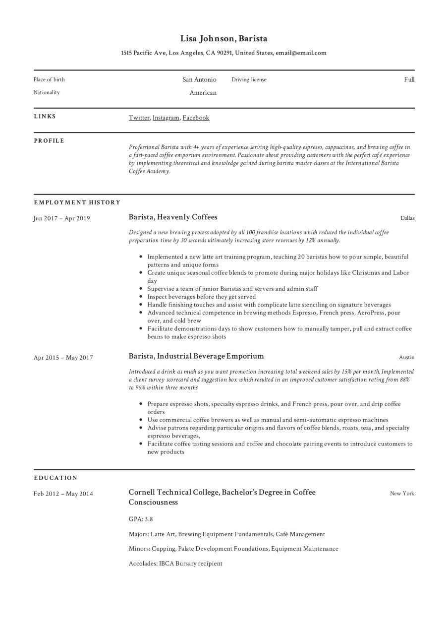Barista Resume & Writing Guide +12 Resume TEMPLATES PDF