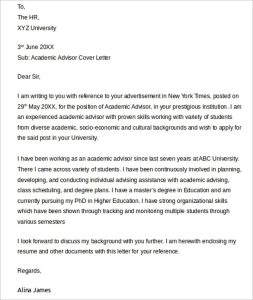 9 Academic Advisor Cover Letter to Download Sample Templates