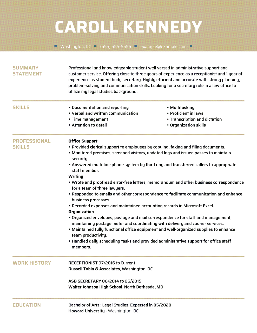 Secretary Resume Example in 2021 MyPerfectResume