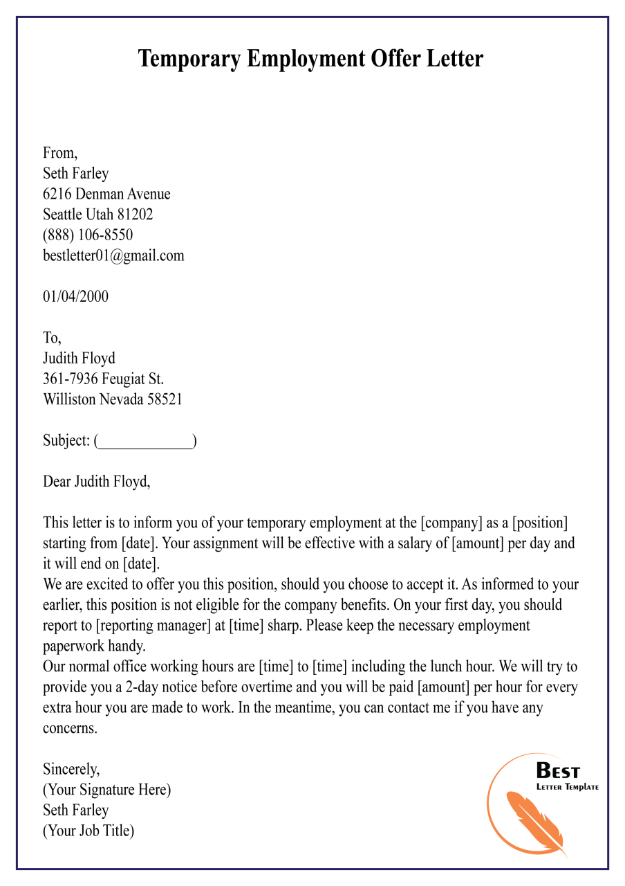 Employment Offer Letter Example Database Letter Template Collection