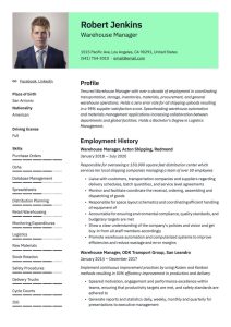Warehouse Manager Resume & Writing Guide +18 Templates