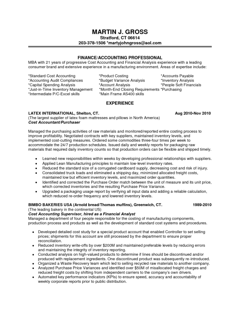 Accounting Sample Resume Entry Level