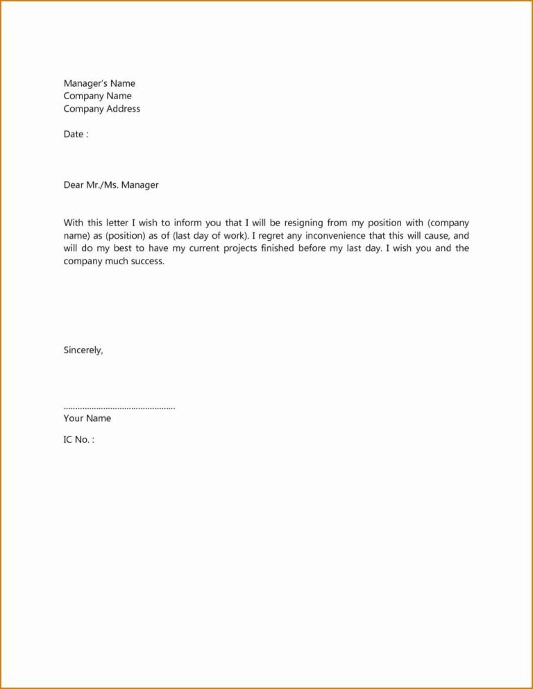 Position Resignation Letter Samples