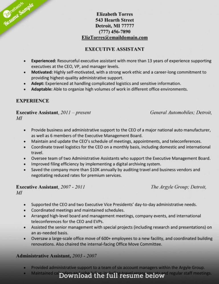 Executive Assistant Resume Samples 2021