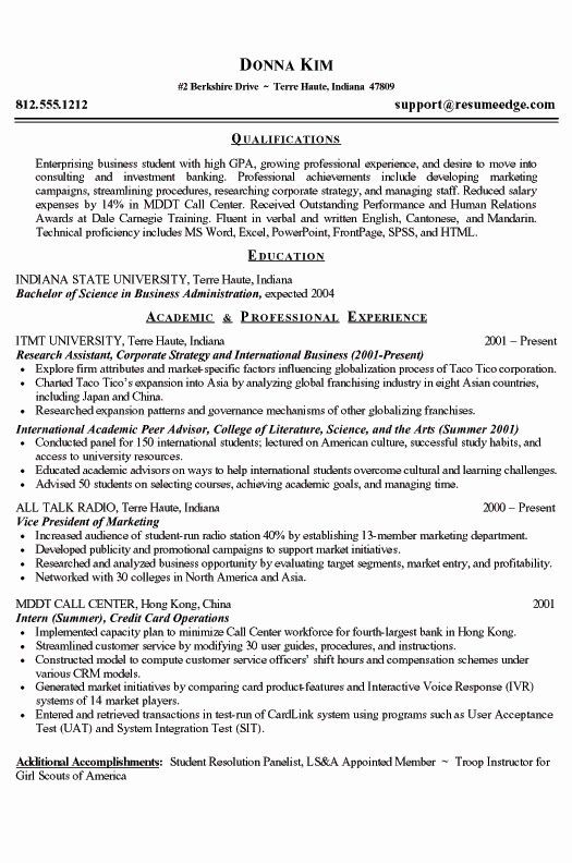 Job Resume Examples For College Students