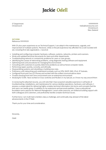 It Support Specialist Cover Letter