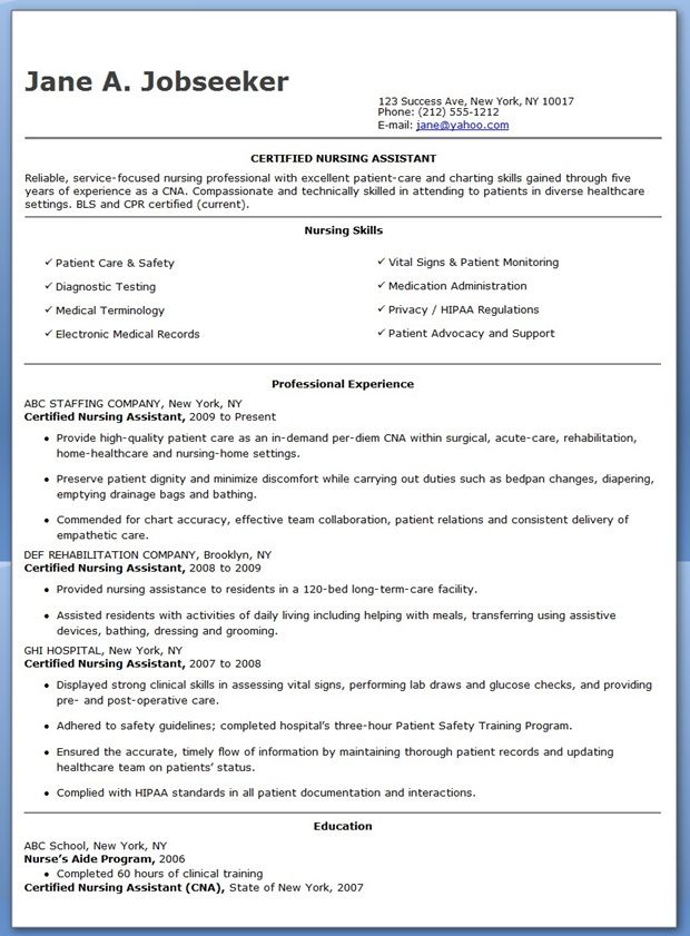 Best Cna Resume Examples