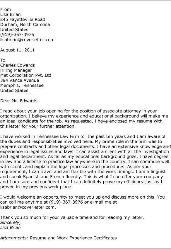 Cover Letter For Attorney Job Sample