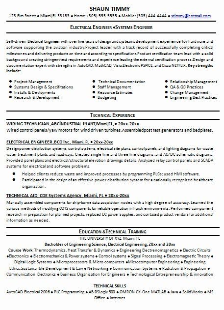 Electrical Engineering Resume Samples Entry Level