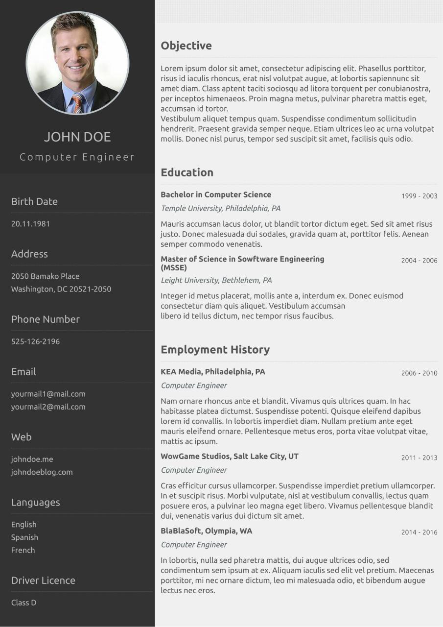 One Page Classical cv template form Enjoy creating your