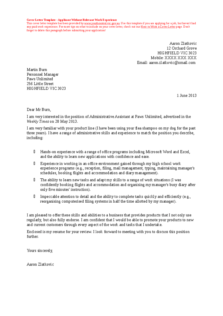 Sample Letter For Applying Job